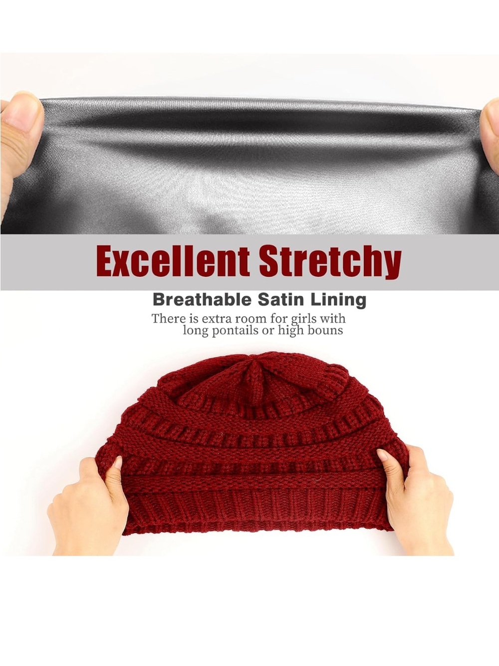 Lvaiz Women’s Satin Lined Winter Beanie Hat - Red - Picture 3 of 4